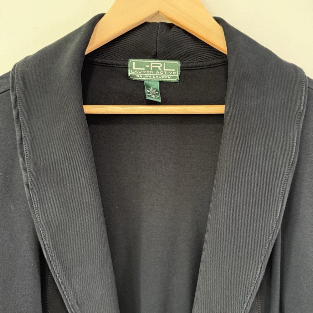 Ralph Lauren Womens Black Cardigan Sz L Cotton Open Front Shawl Collar Gorpcore - Picture 2 of 6